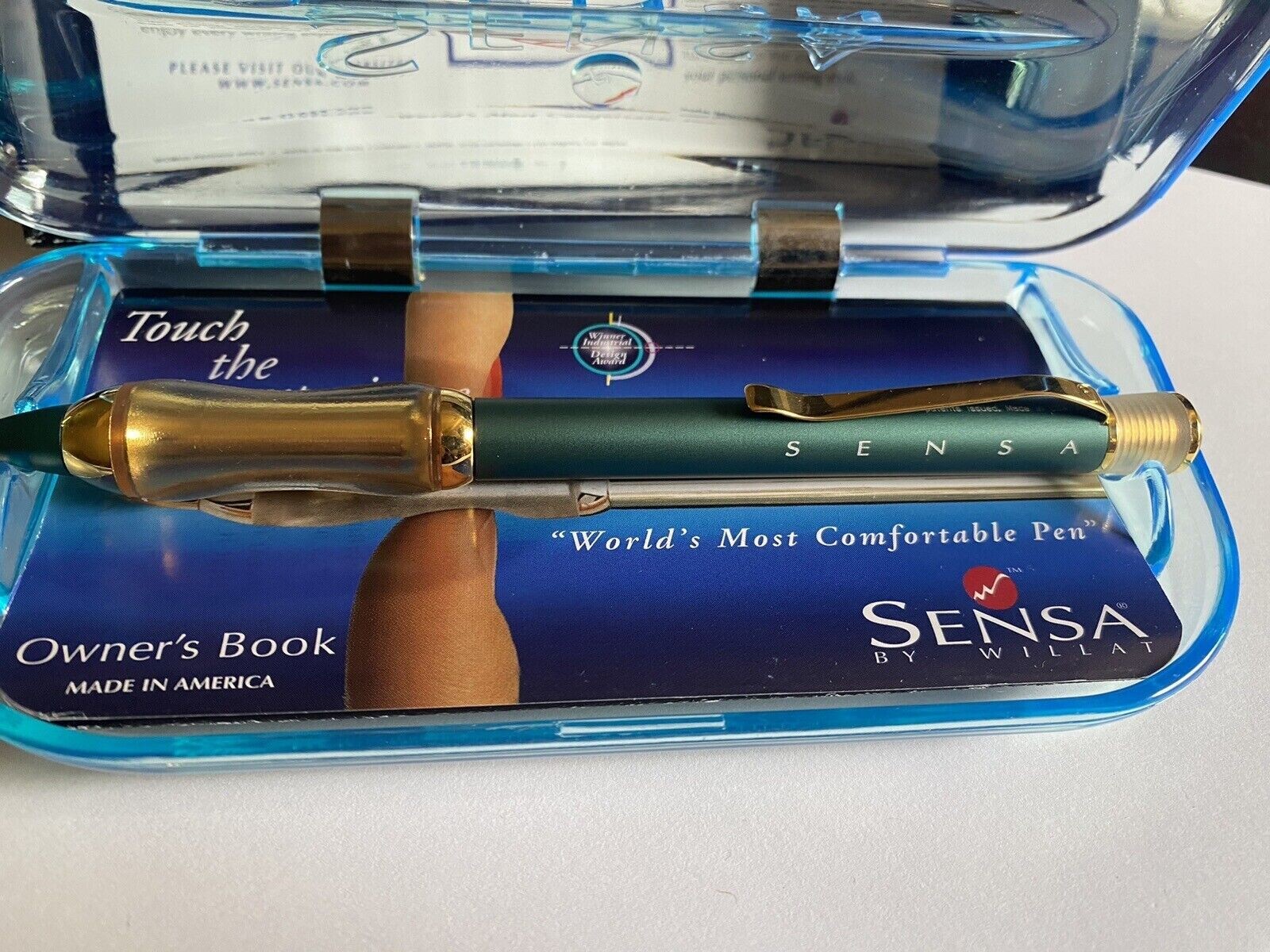 Sensa Zephyr Designer Teal & Gold Ballpoint Pen New In Box 02341 Made In Usa