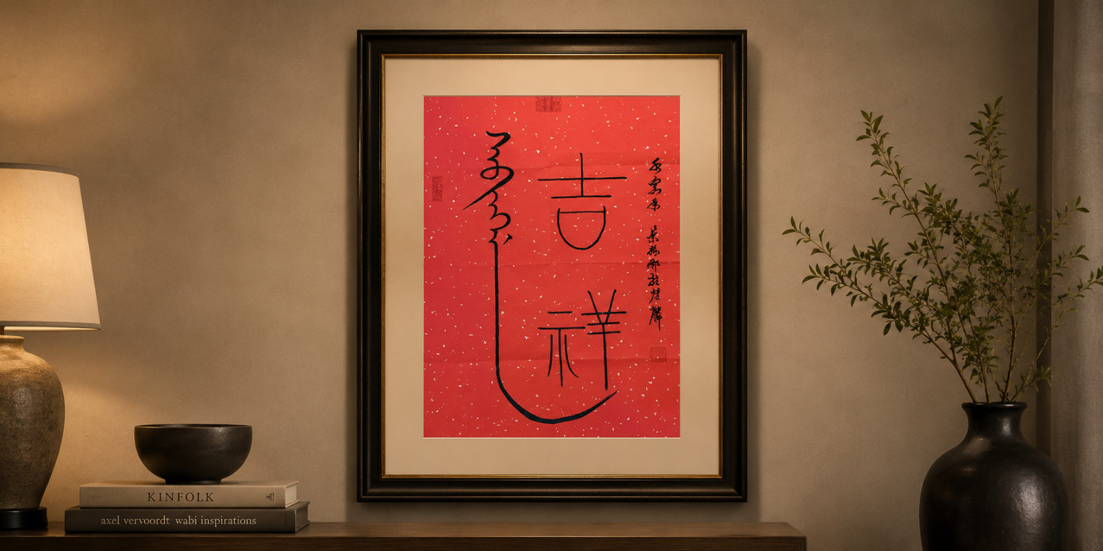 Original Manchu Chinese Calligraphy Love Framed Wall Art Matted 11x14 Gift