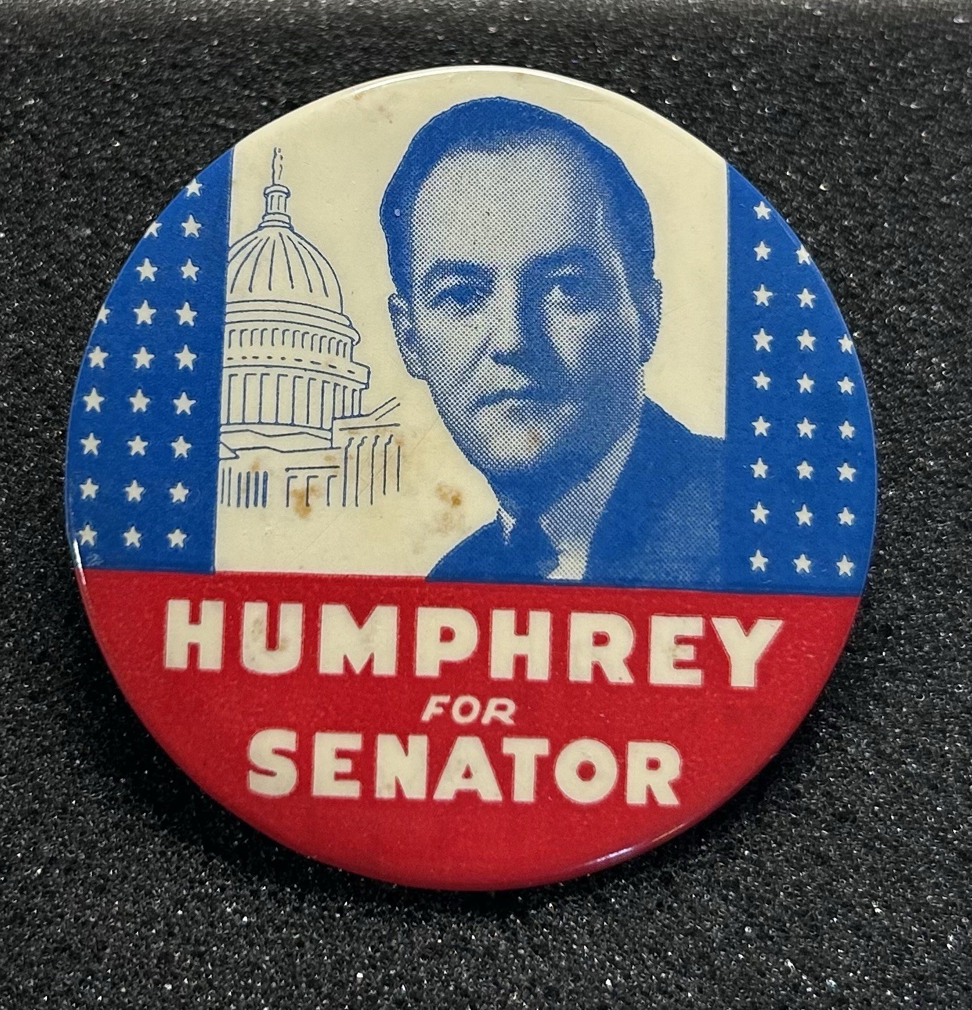 Vintage 1954 Hubert Humphrey For Senator Minnesota Campaign Pinback Button 2.25”