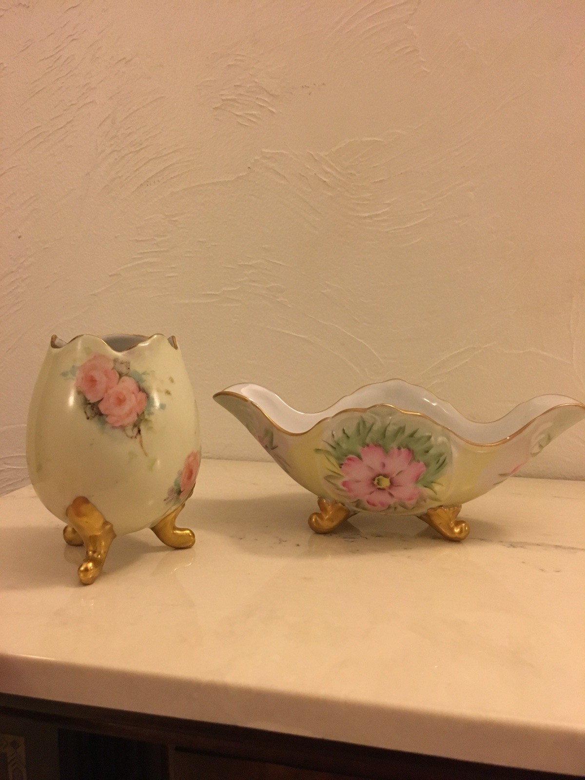 Germany Porcelain Handpainted Cracked Egg Vase And Bowl