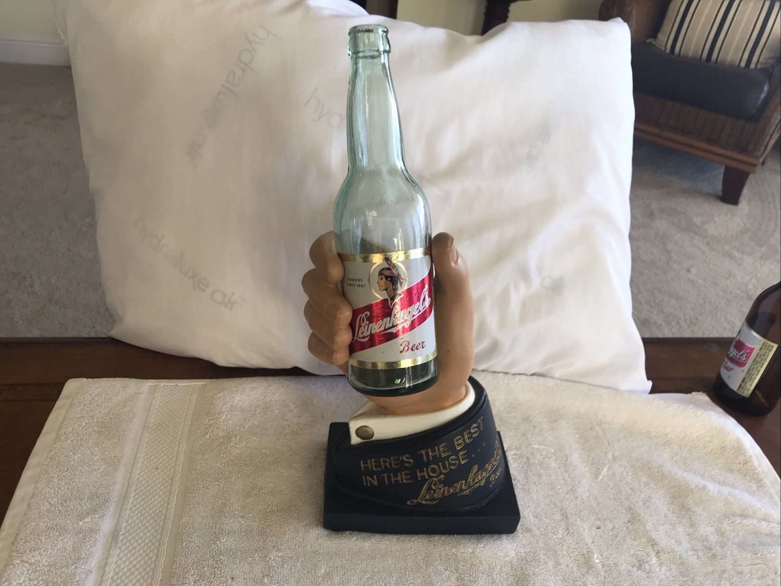 LEINENKUGEL’S BEER VINTAGE CHALK BEER BOTTLE COUNTER DISPLAY WITH BOTTLE