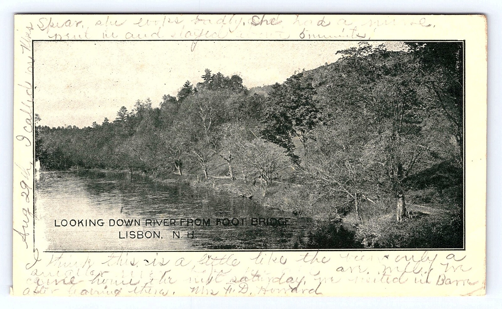Vintage New Hampshire Looking down river from foot bridge- Lisbon, N.H. - c1907 Vintage New Hampshire Looking down river from foot bridge- Lisbon, N.H. - c1907