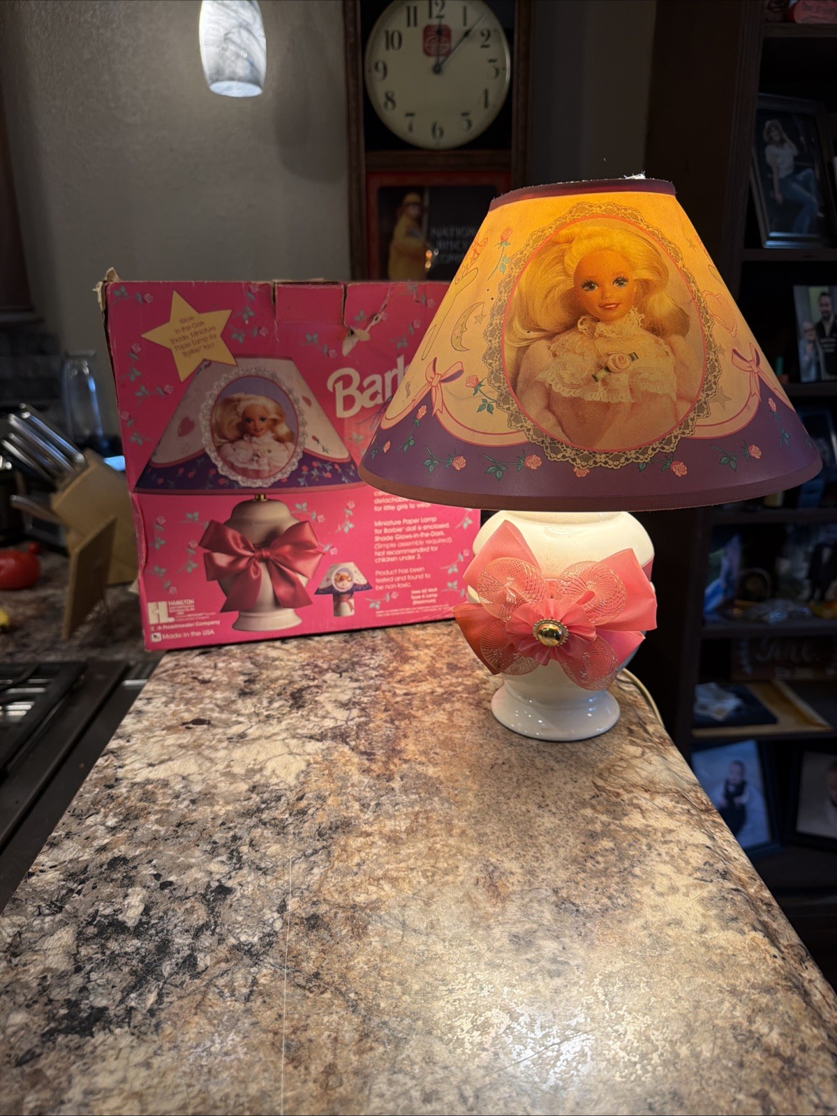Vintage 1994 Barbie for Girls Table Lamp Pink Bows Mattel 14\
