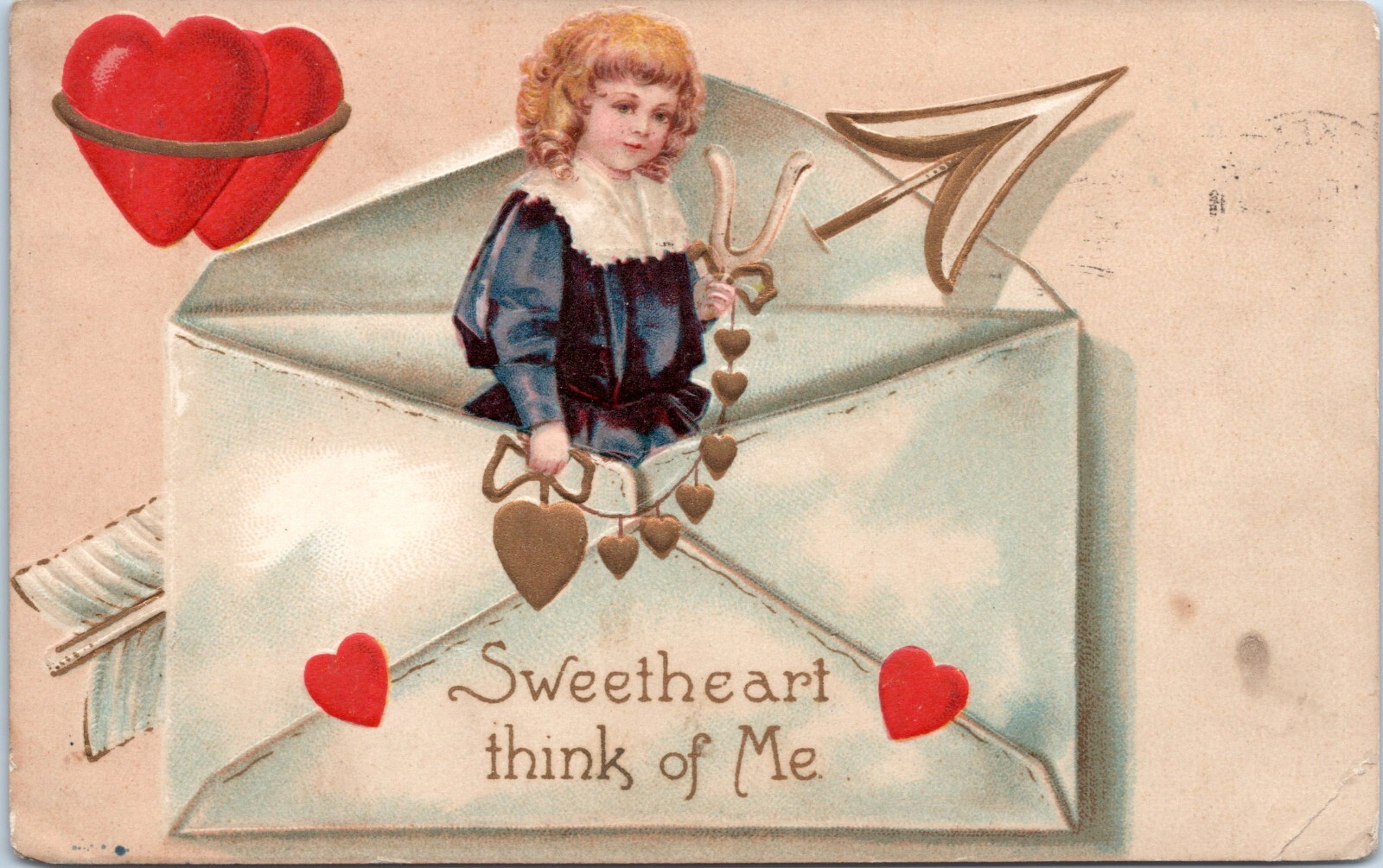 1909 Valentines Postcard- Unsigned Clapsaddle- Girl in Envelope Pierced by Arrow 1909 Valentines Postcard- Unsigned Clapsaddle- Girl in Envelope Pierced by Arrow