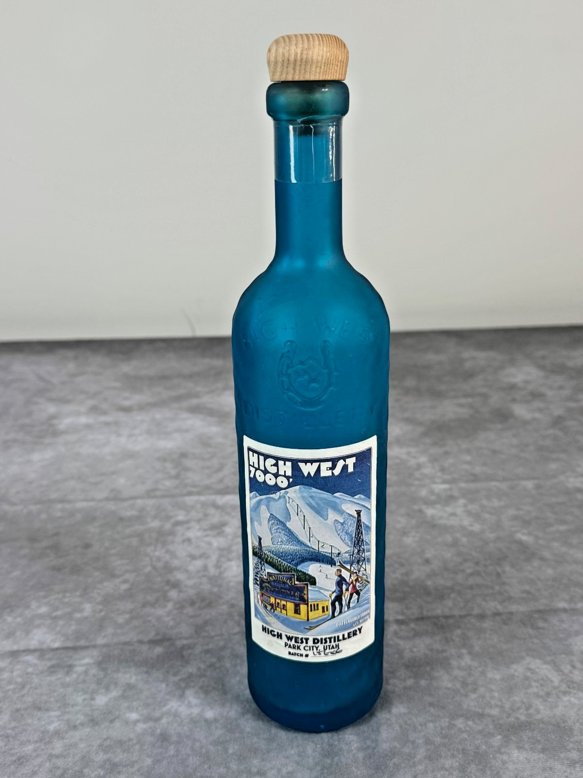 Vintage High West Vodka 7000 Empty Blue Bottle Park City Utah Ski Distillery