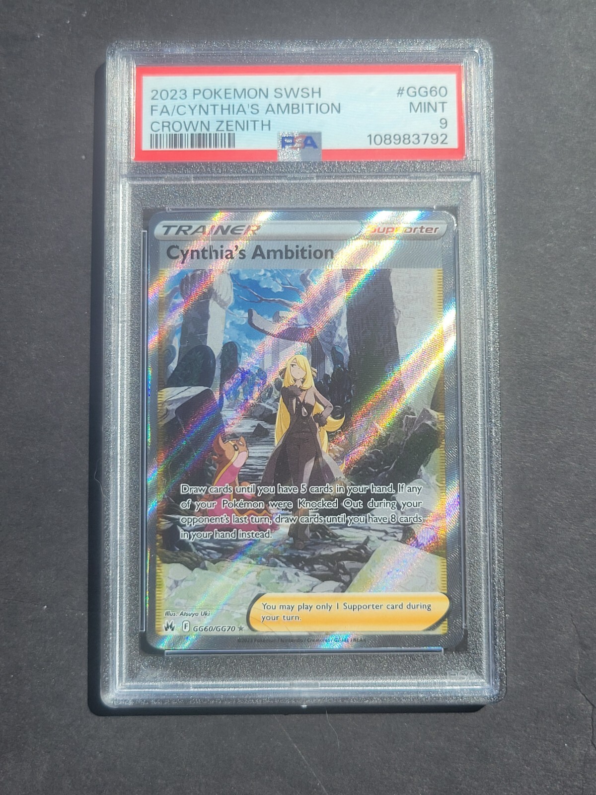 PSA 9 CYNTHIA'S AMBITION GG60/GG70 - SWSH CROWN ZENITH RARE TRAINER - MINT