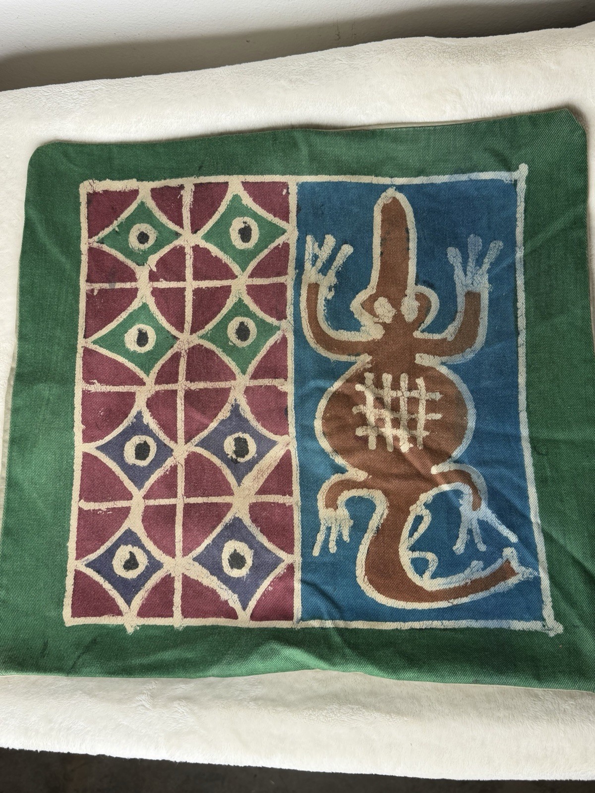 Vintage Handcrafted African Textile Pillow Cover Folk Art Abstract Figure 15x17
