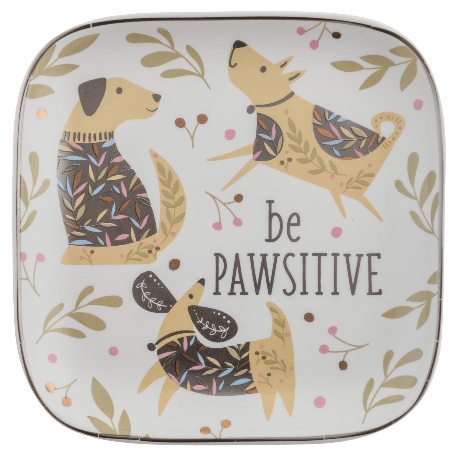 Karma, Flora Square Trinket Tray Large Dog, Gold Karma, Flora Square Trinket Tray Large Dog, Gold