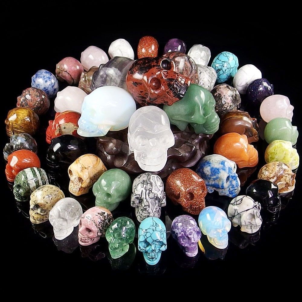 Handmade Carved Skull Natural Jasper Gemstone Quartz Crystal Healing Specimen 2\