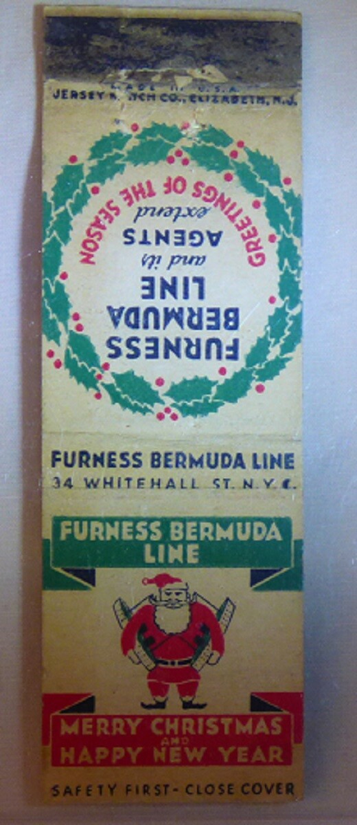 Vintage 1935-1941 Matchbook Furness Bermuda Line Merry Christmas Happy New Year