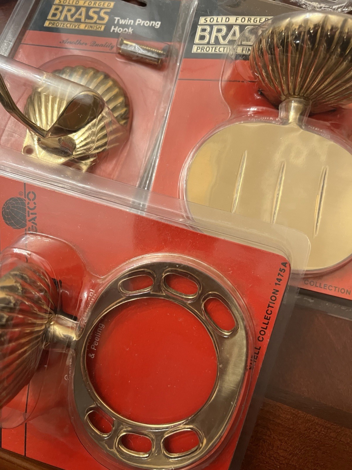Vintage Gatco Brass Shell Wall Mounting Soap Cup Towel Hook Set Of 3