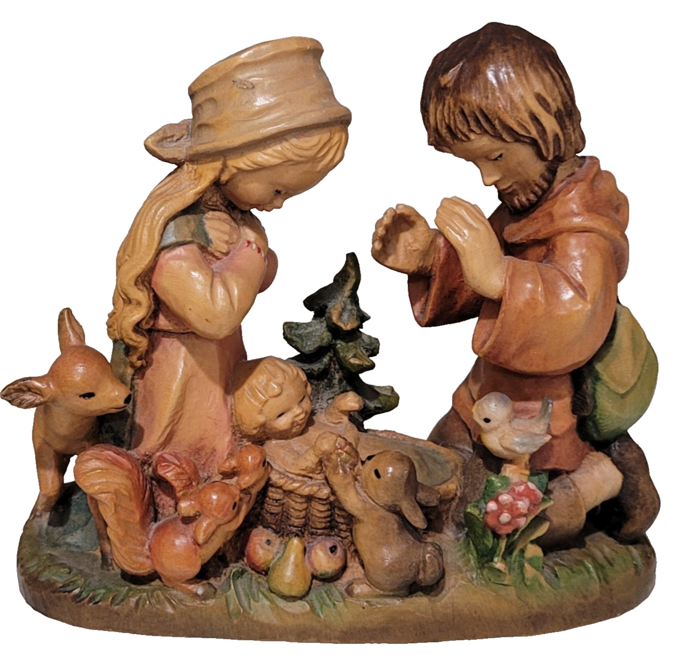 Vintage ANRI Wood Carving Nativity Scene Baby Jesus Mary Joseph Figurine