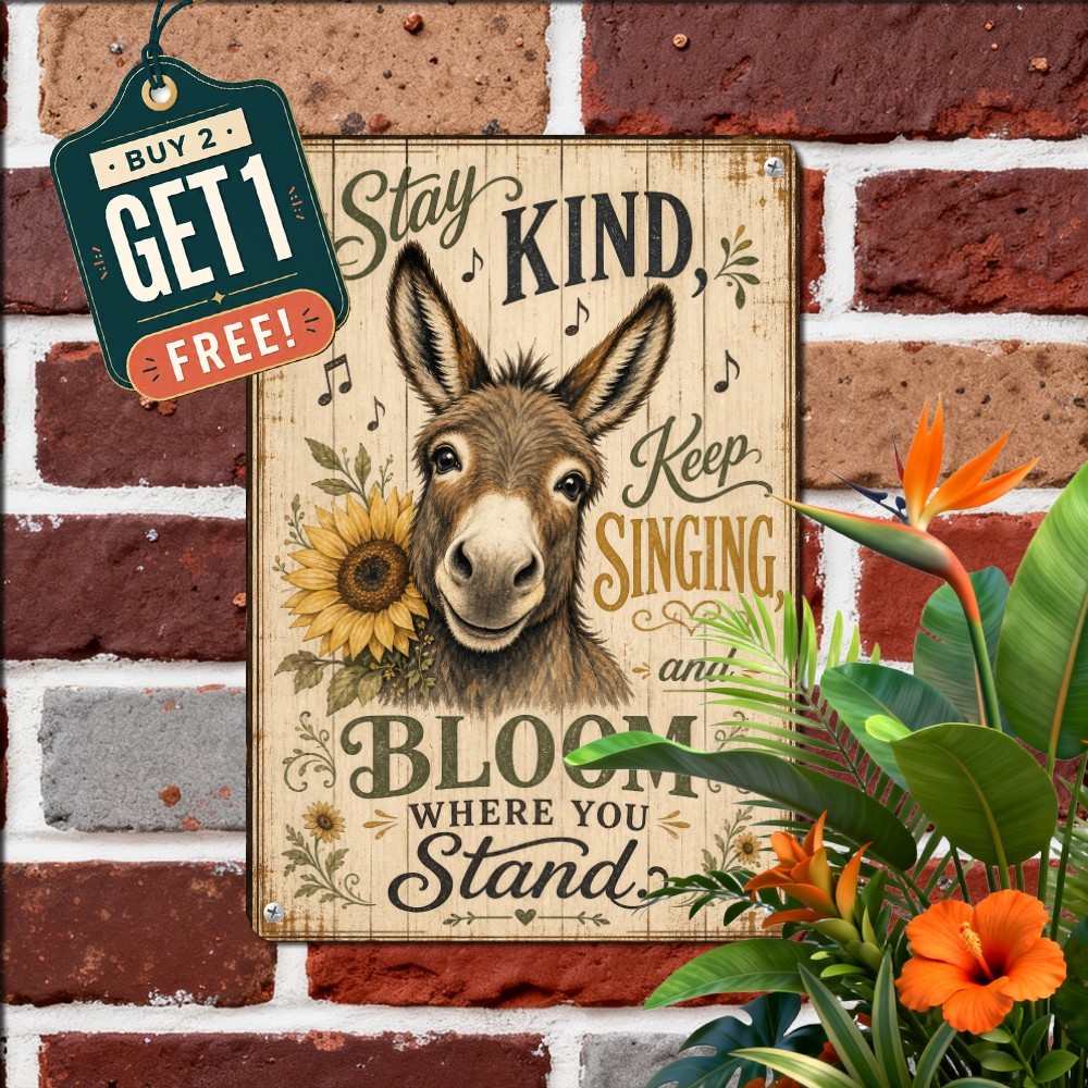 Durable Farm Donkey Wall Sign Rustic Barnyard Animal Yard Metal Tin Plaque 8x12