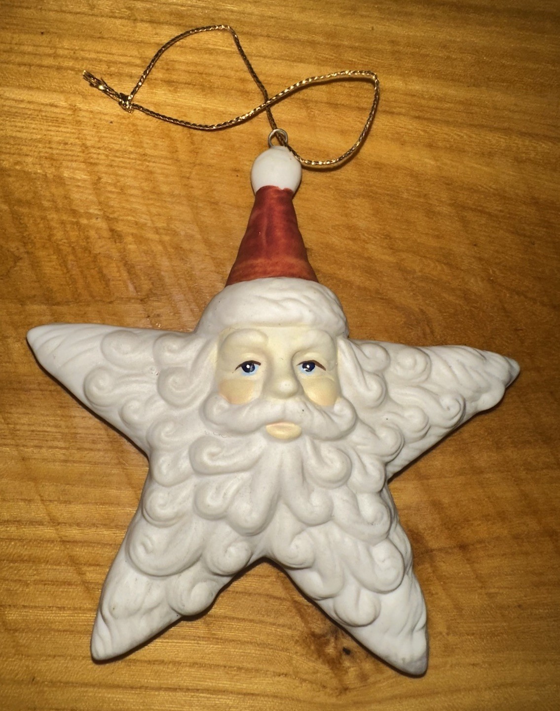 Vintage Star Santa Porcelain Ornament ⭐️ Santa Claus Face