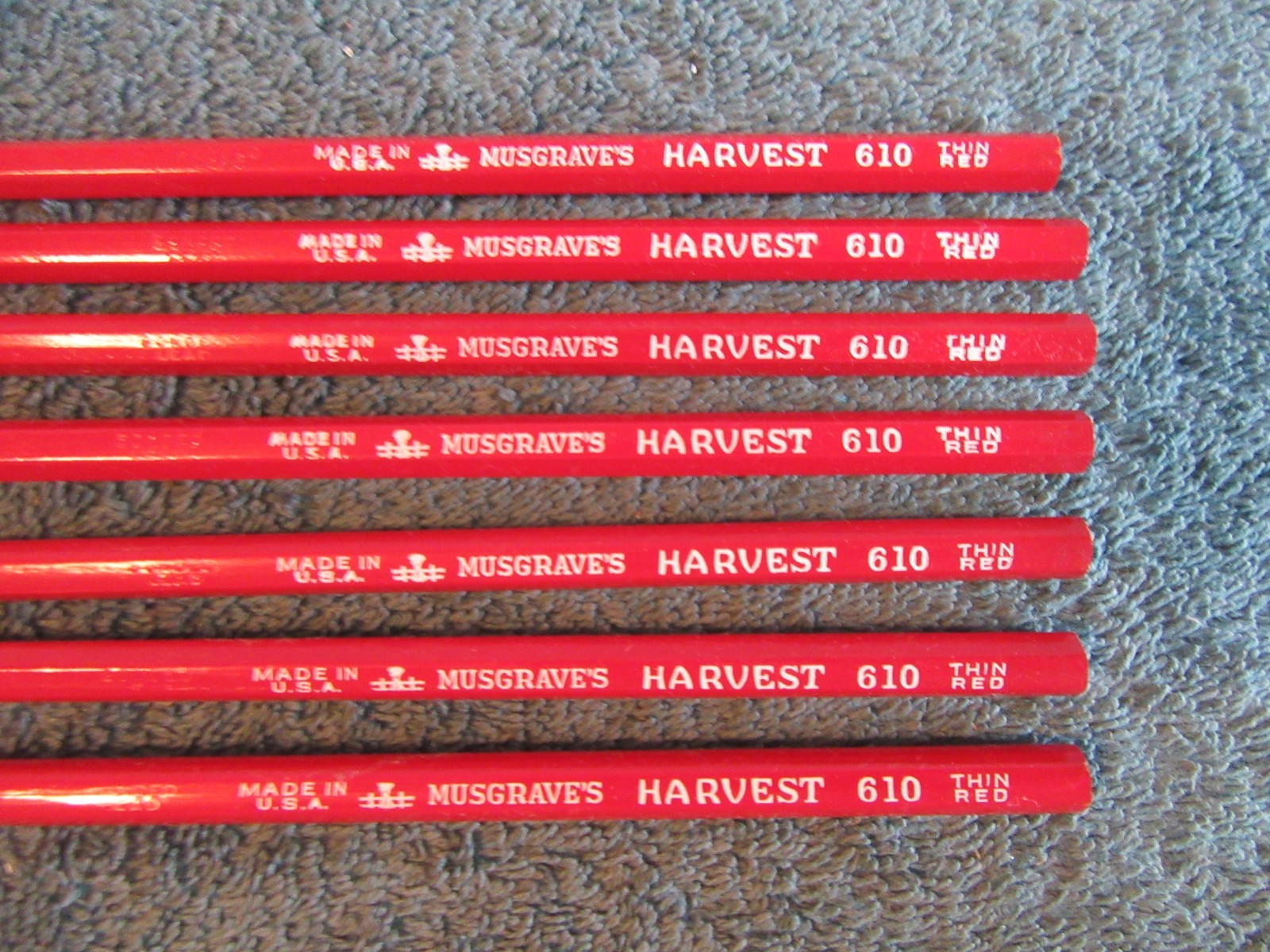 Lot of 7 Vintage Musgrave Harvest 610 Thin Red color Pencils Made in USA NOS NEW