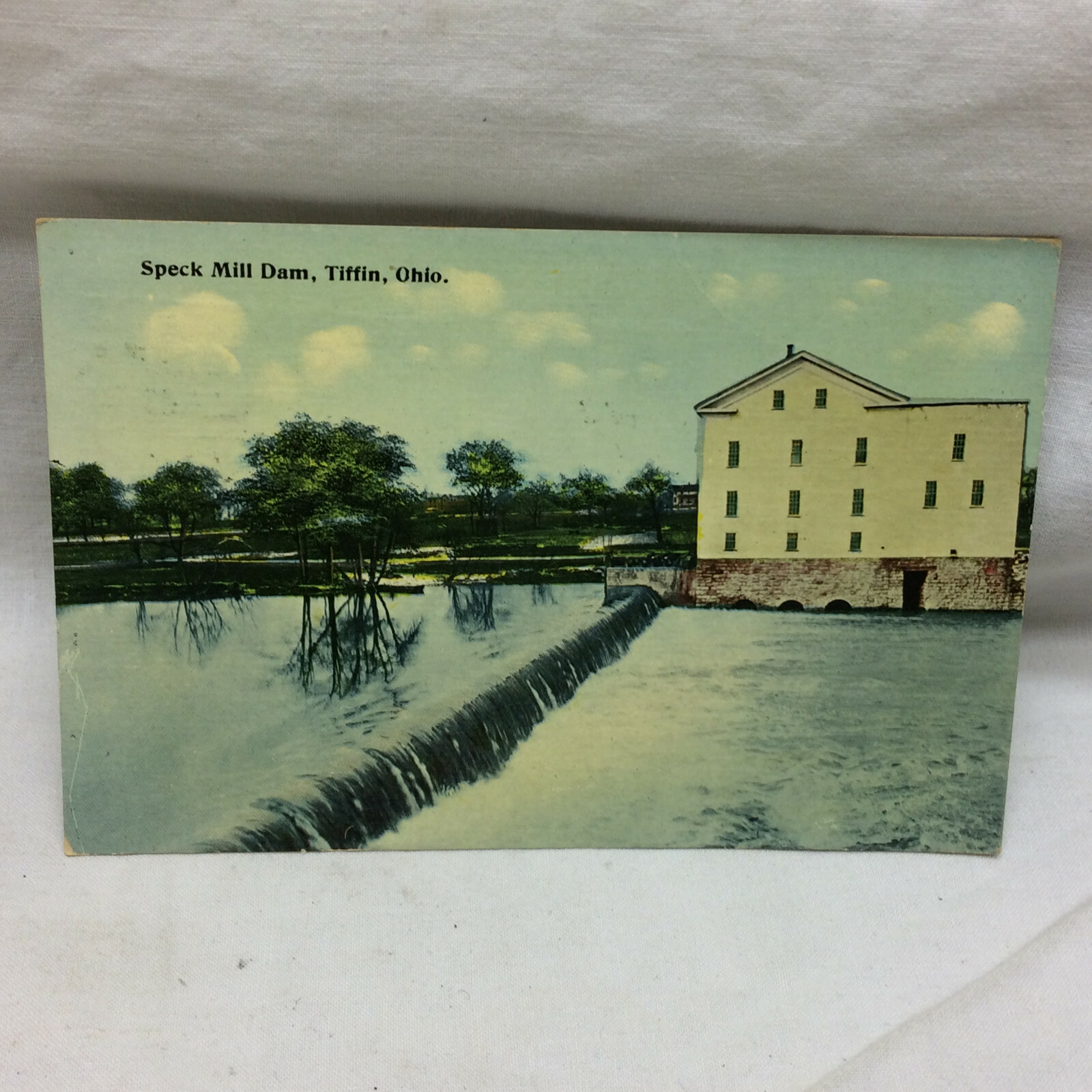 Vintage Postcard Tiffin Ohio Speck Mill Dam River Scene 1914 Bouton