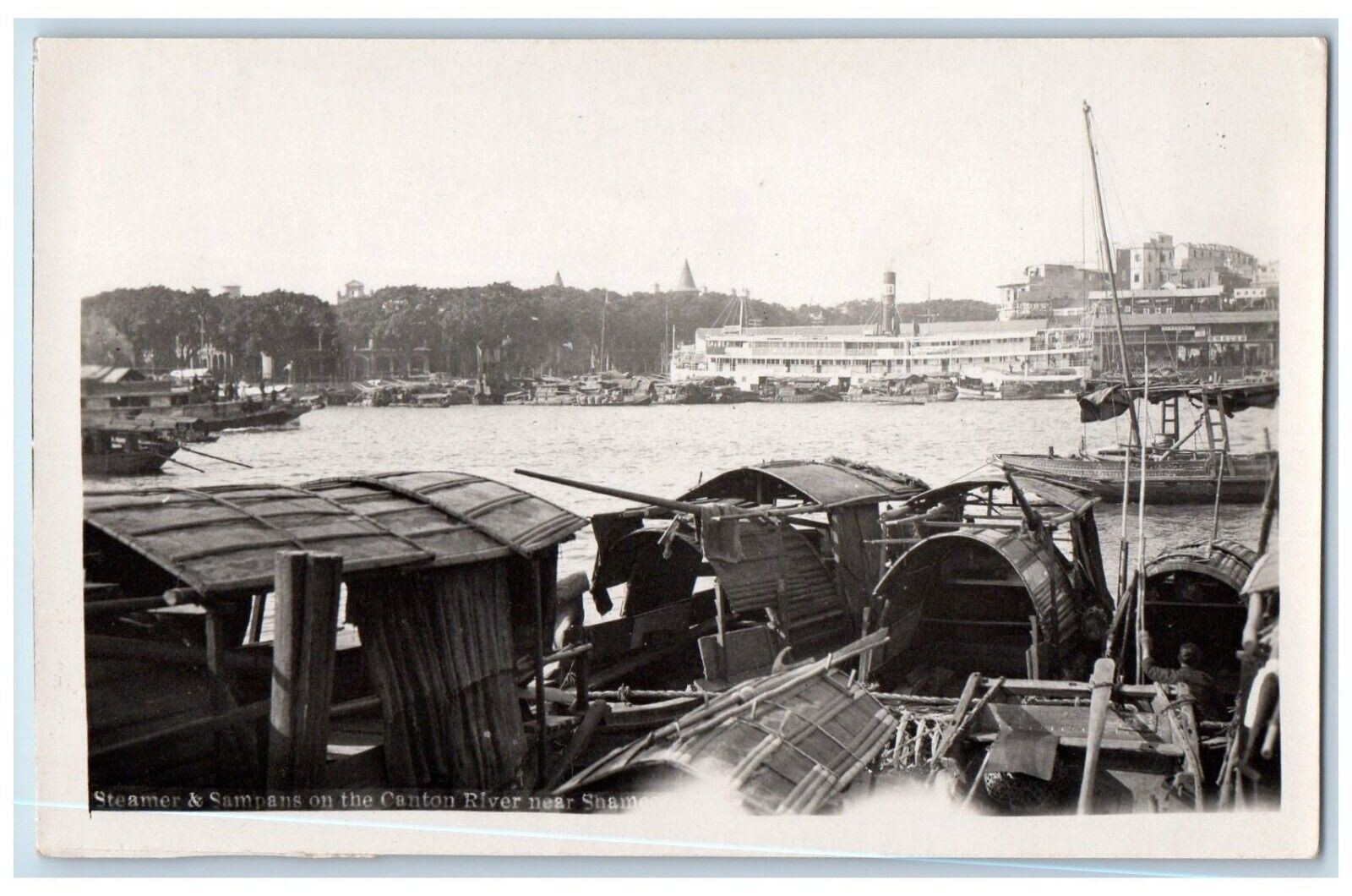 c1920\'s Steamer Sampans Ships On Canton River Shameen China RPPC Photo Postcard