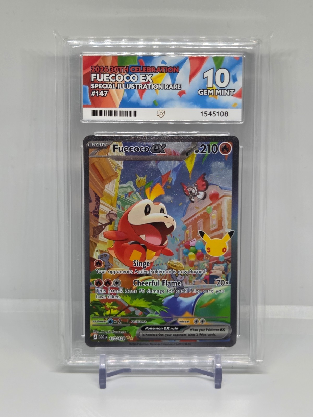 ACE 10 Fuecoco EX 147/128 30th Celebration Gem Mint Pokemon Perfect Subs