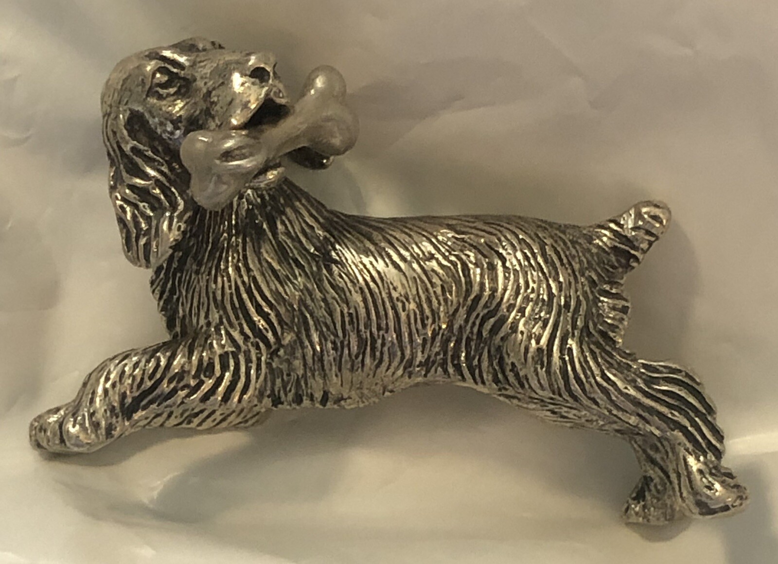 Vintage Pietro Sorini Silver Dog with Bone Figurine Italy *105AR 2\