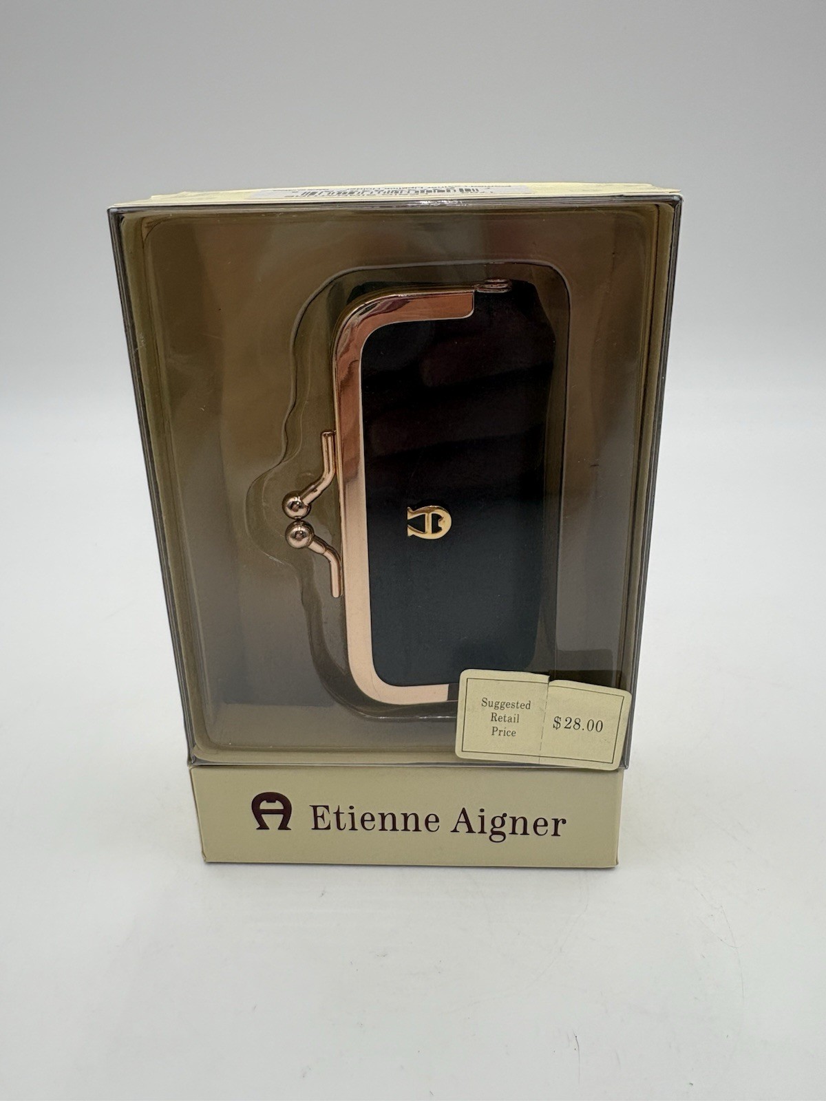 Vintage ETIENNE AIGNER Dark Brown Burgundy Leather Lipstick Case with Mirror