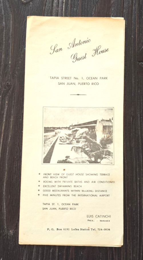 C. 1950s San Antonio Guest House San Juan Puerto Rico Brochure