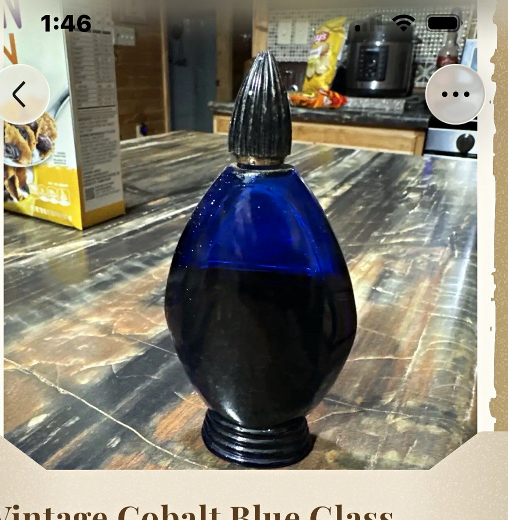 Vintage Cobalt Blue Glass Perfume Bottle Decorative Vanity Display Bottle