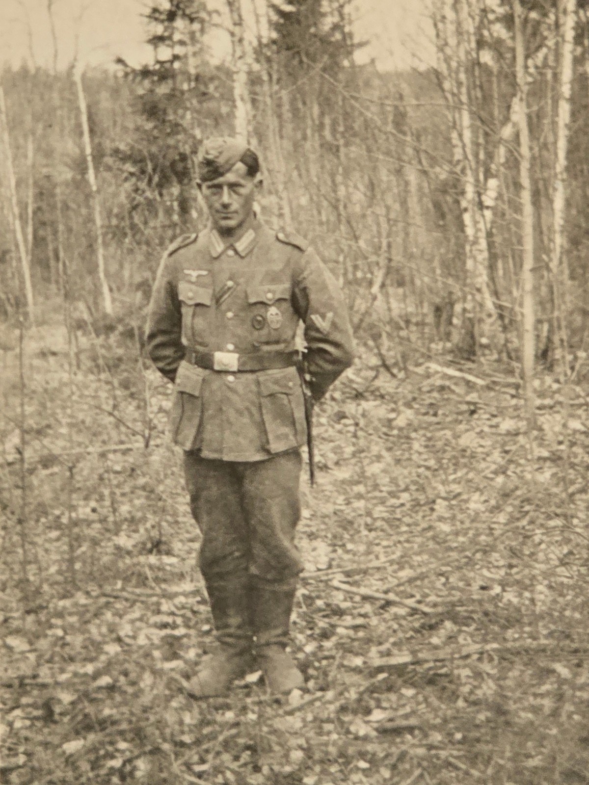 WW2 German Photo Wehrmacht Soldier w Infantry Assault Black Wound Badge Bayonet
