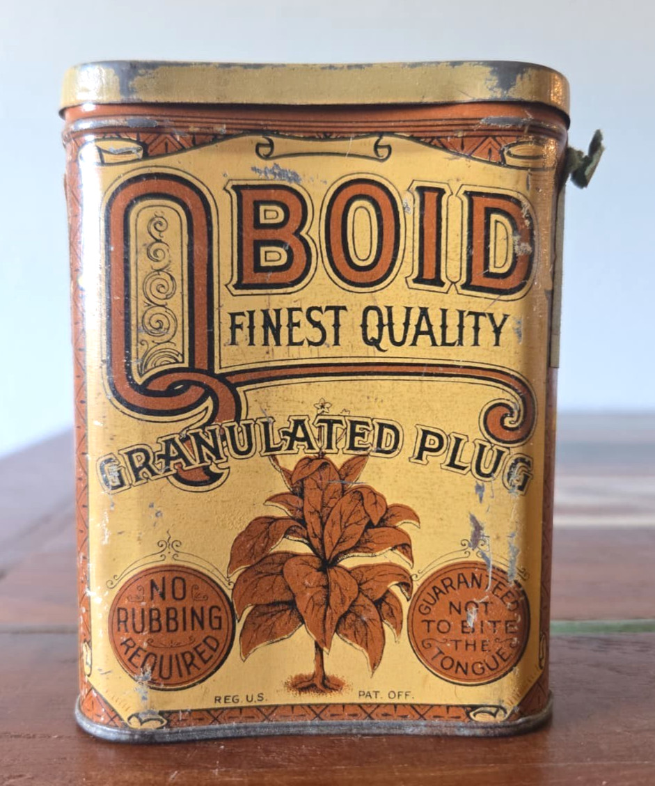 Vtg Q-Boid Tobacco Vertical Pocket Tin Larus & Bro Richmond VA 1920s Qboid