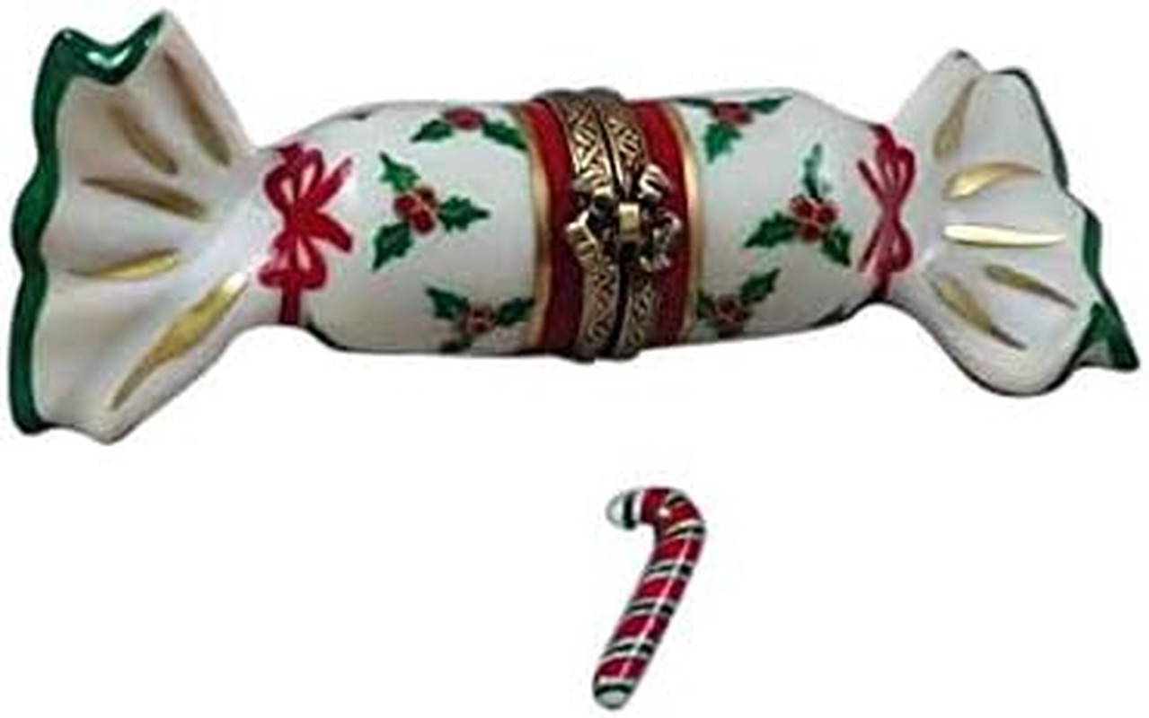 Rochard - Christmas Limoges Boxes - Christmas Candy W Cane Limoges Box