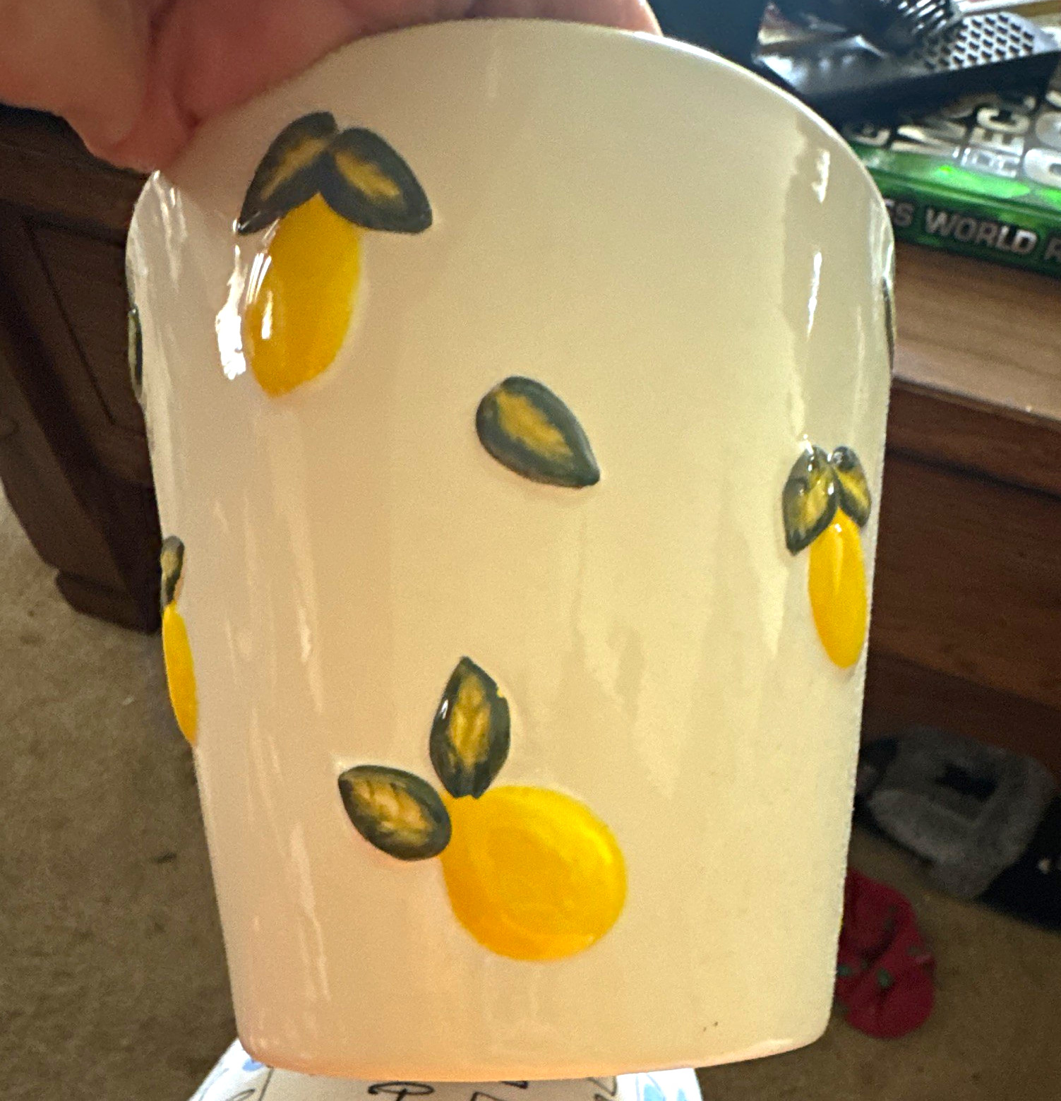 Mainstays 6in Ceramic Round Lemon Planter Pot, Glazed Hand Painted, Plants