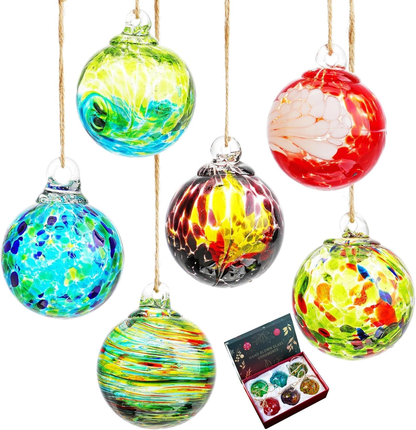 6pcs Hand-Blown Glass Ornaments Balls Glass Christmas Ball Ornaments Style B