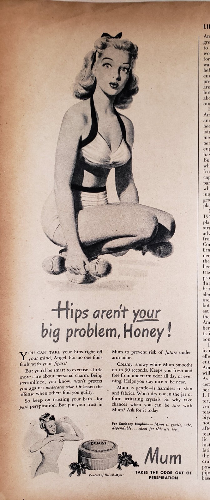 1946 MUM Deodorant Print Ad Vintage Ephemera Wall Art Decor Hips