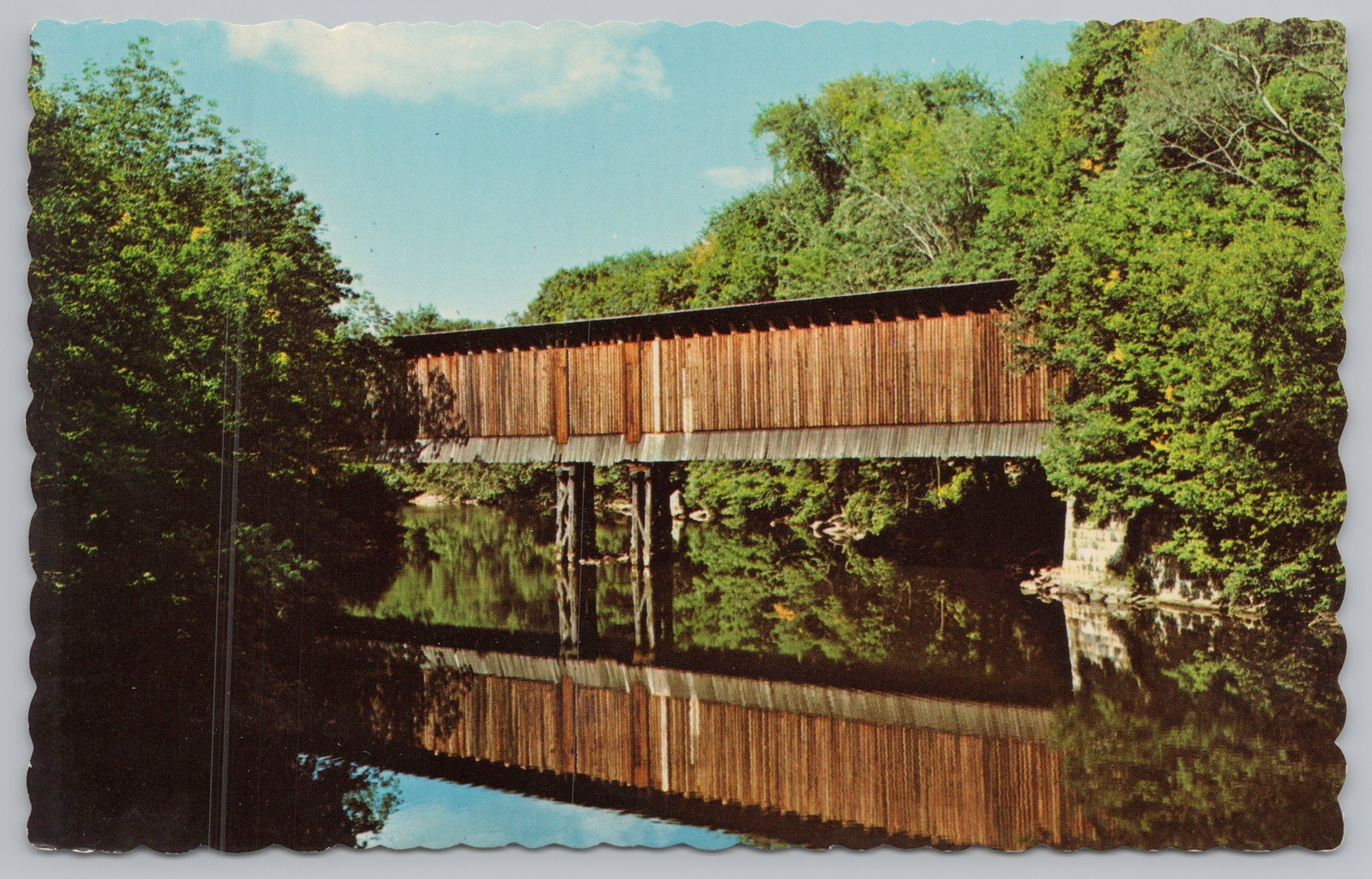 Bridge~Hillsboro New Hampshire~Covered Bridge~Contoocook River~Vintage Postcard