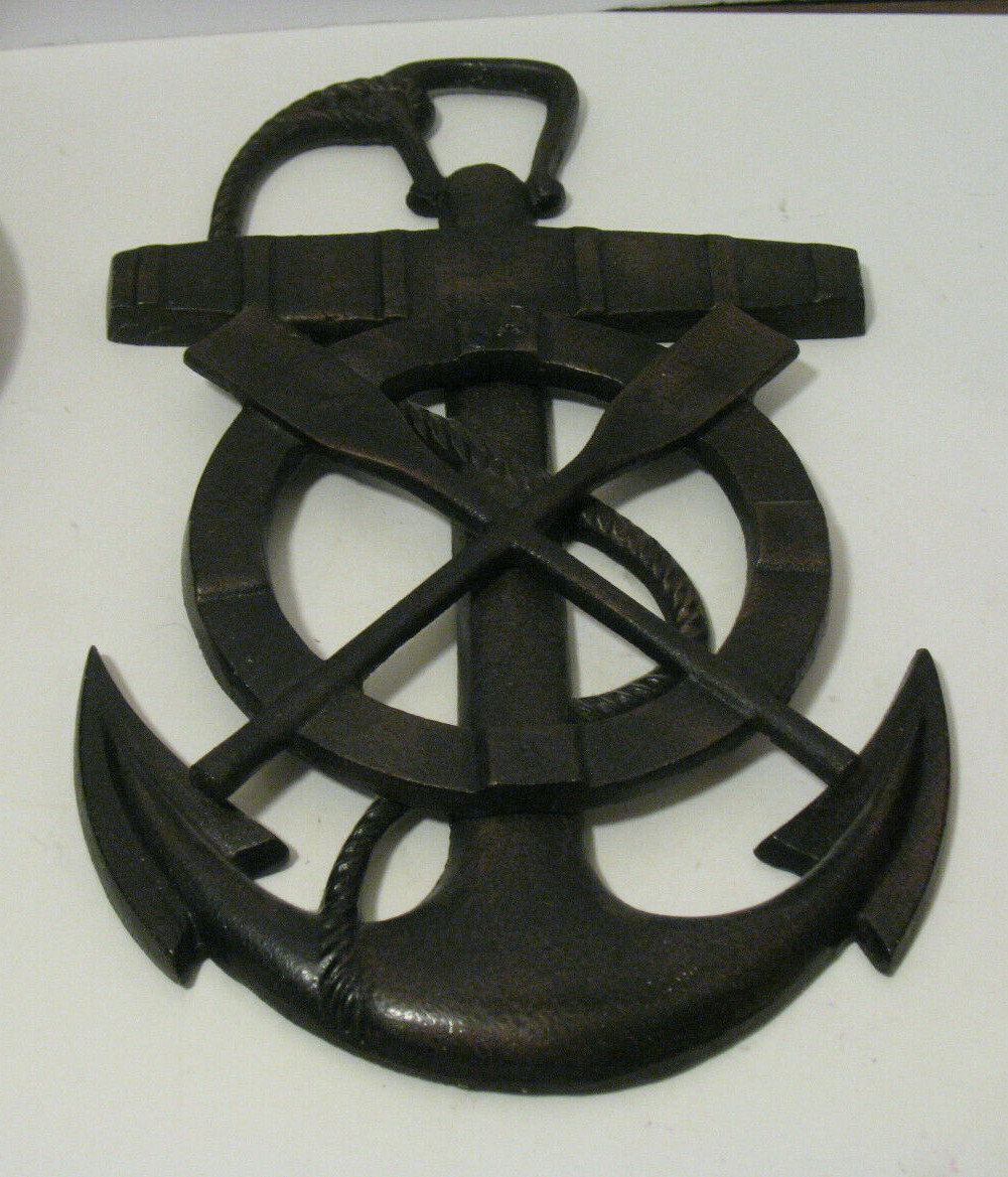Large Black Vintage Anchor Cast Metal Nautical Plaque Wall Hanging