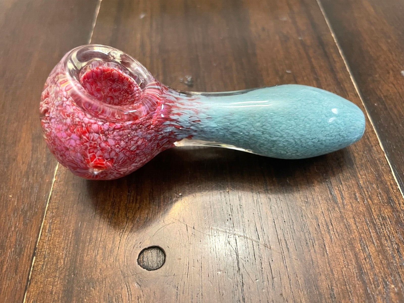 4” Premium Glass Pipe Bowl Red Lava Blue Tip