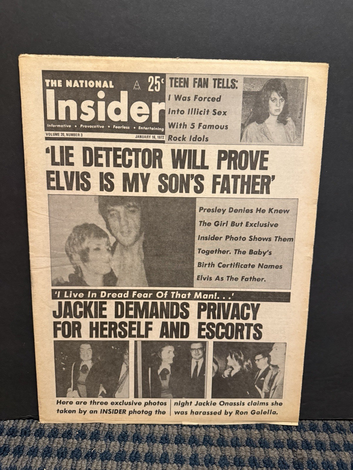 1972 Jan 16 The National Insider Newspaper, Elvis, Jackie O, Ron Galella (VRN10H