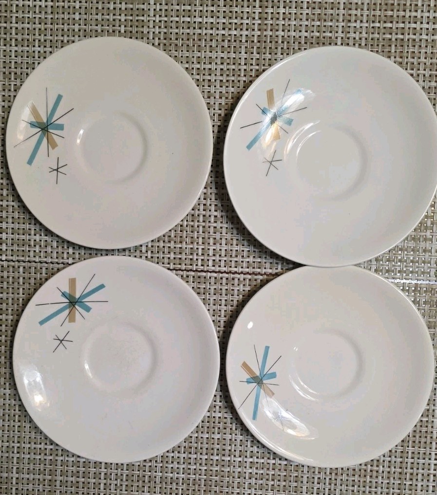 4 NORTH STAR SALEM  Set Of Saucers Vintage Atomic MCM  Aqua