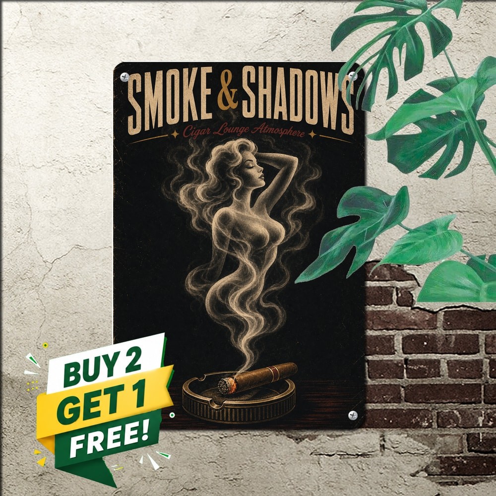 Cigar Smoke Pinup Girl Abstract Metal Tin Sign Retro Man Cave Plaque