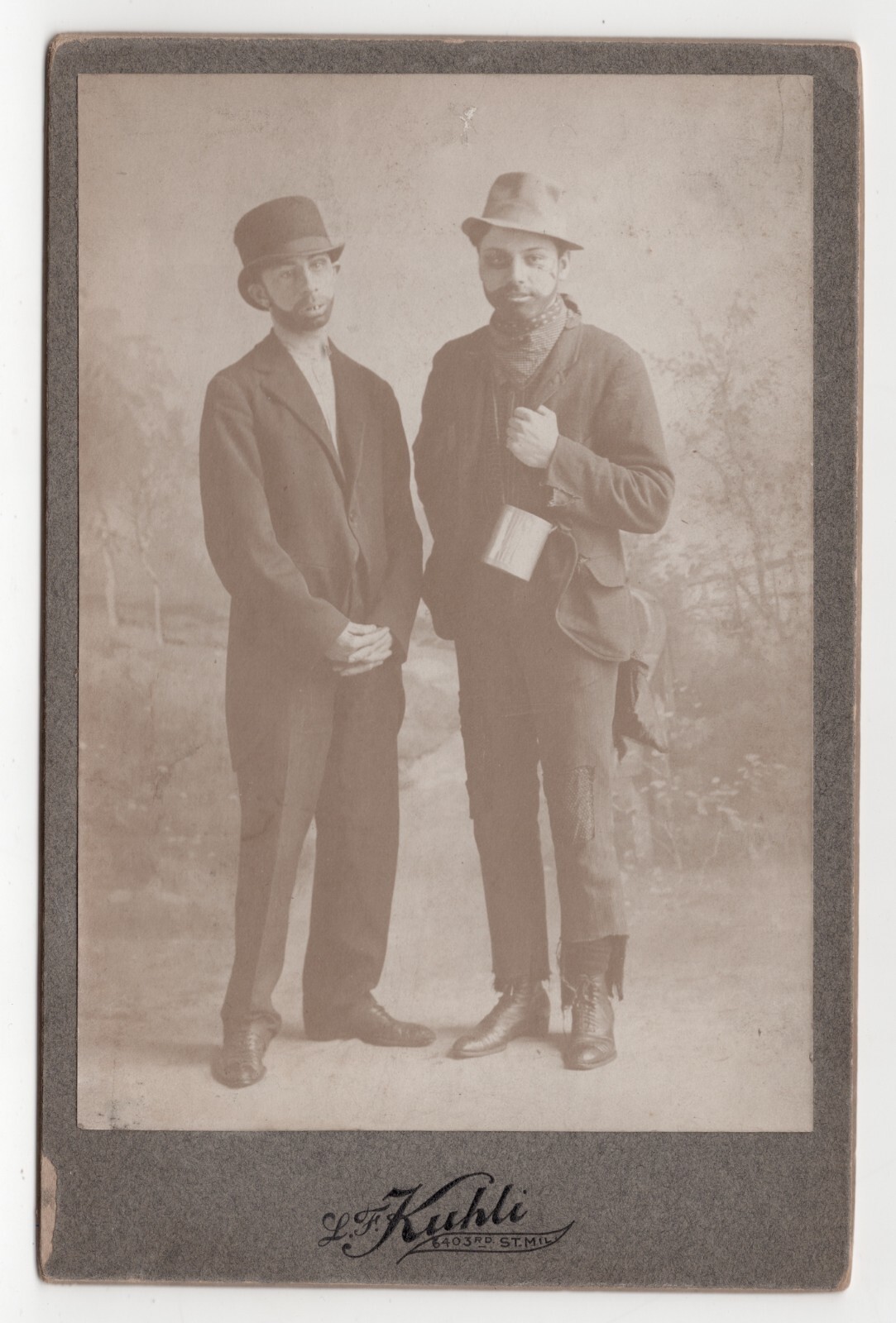Antique Cabinet Card Two men in Costume Hobo's Bad Teeth 1870s