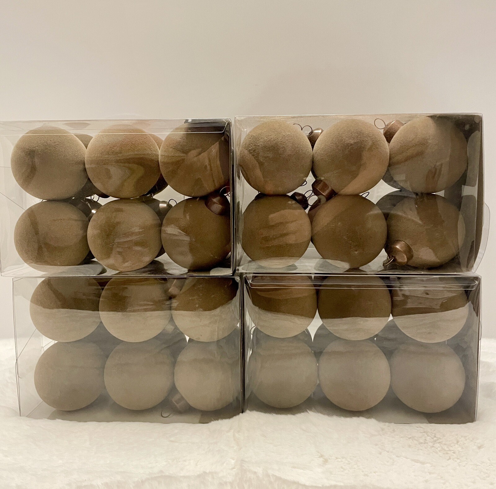Hobby Lobby 48 Count 60mm Velvet Flocked Light Brown CHRISTMAS Holiday Ornaments