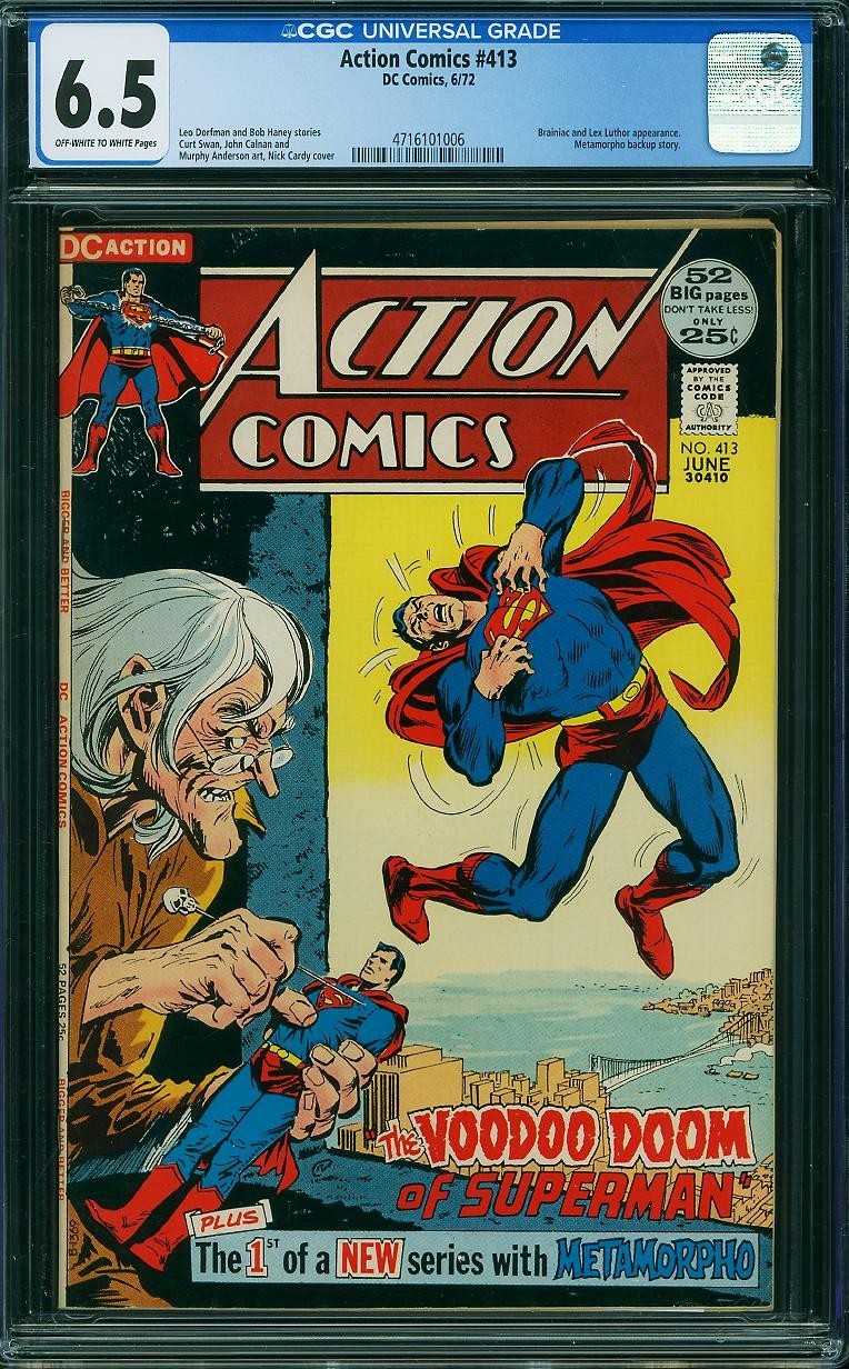 1972 D.C. Comics Action Comics 413 CGC 6.5. Superman & Lex Luthor Appearance