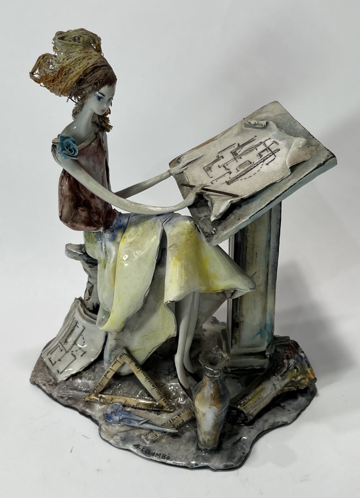 Lo Scricciolo - Adriano Colombo Original Clay Sculpture Female Architect
