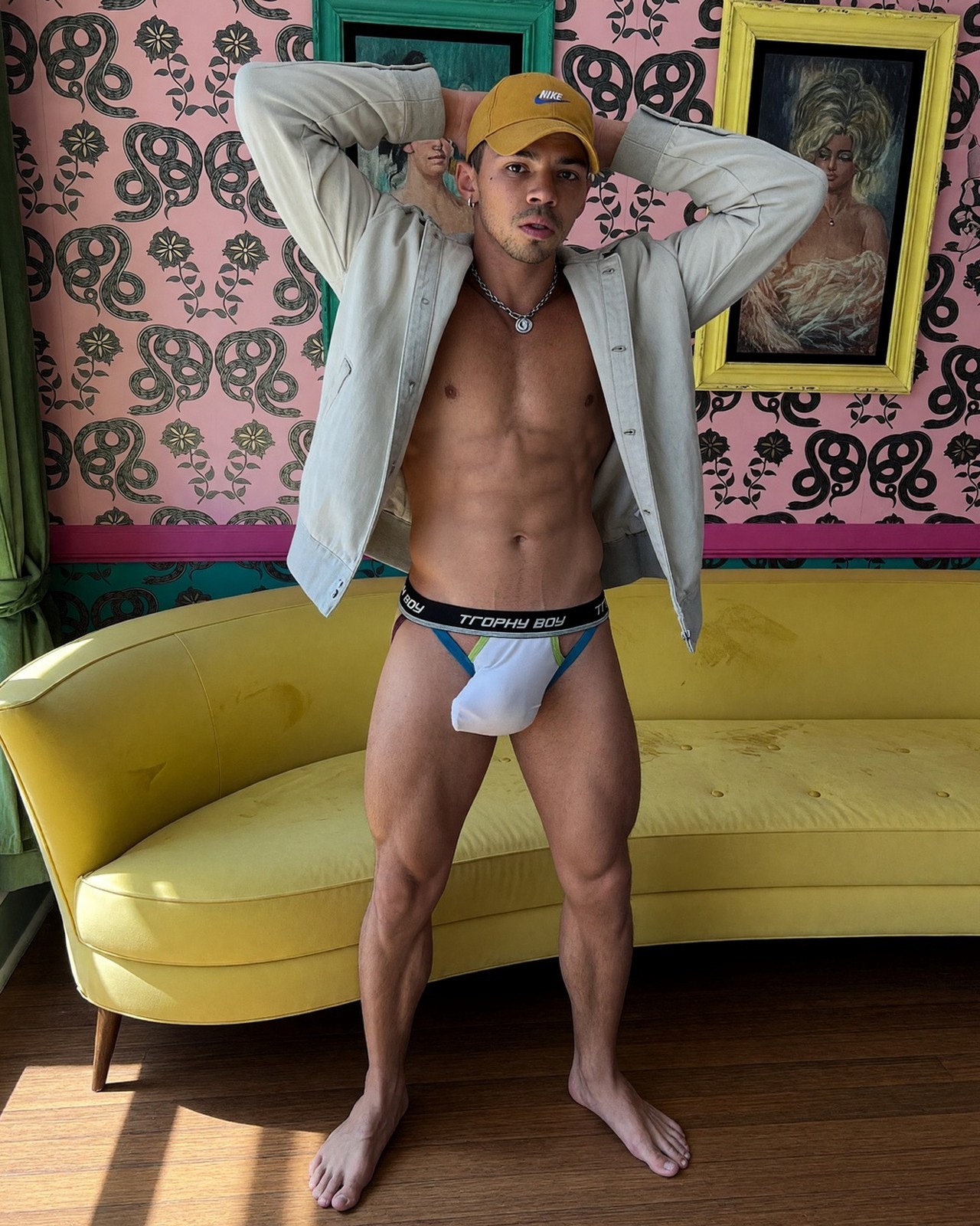Gay Interest Male Latino Muscular Back Posing Pouch Indoor Beefcake M007524