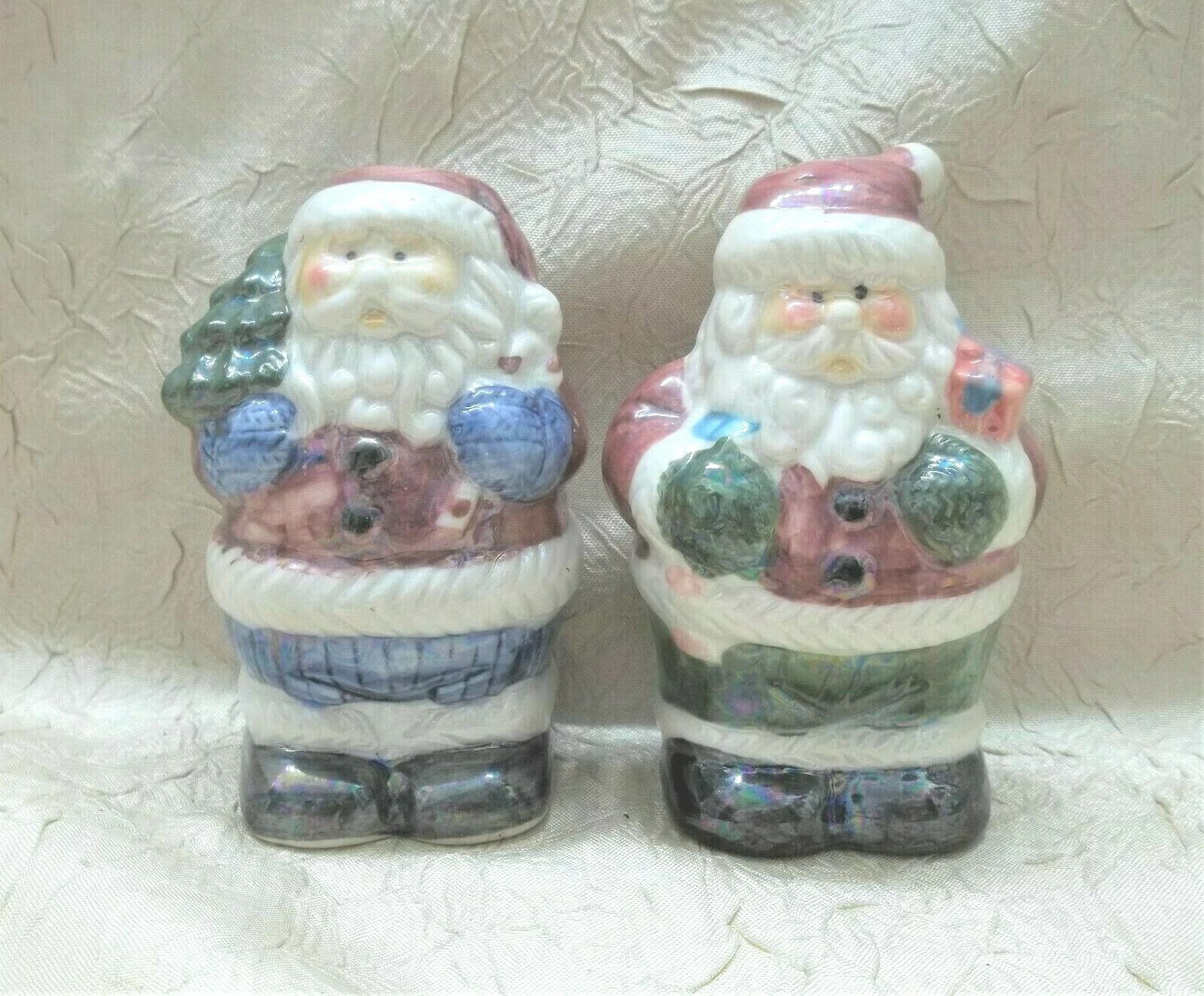 Santa Claus Iridescence Ceramic Christmas Salt & Pepper Shakers New without Box