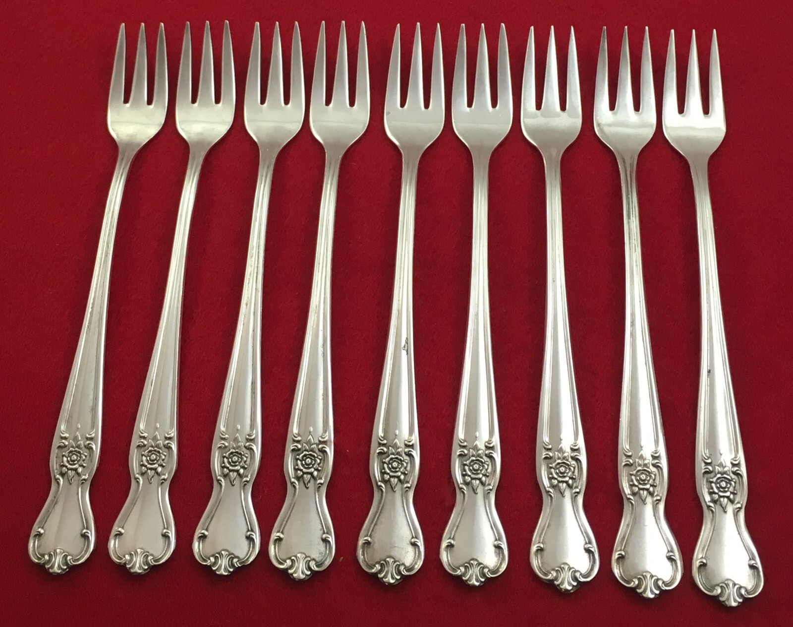 International SIGNATURE 1950 NO Monogram Silverplate 9-Cocktail/Seafood Forks