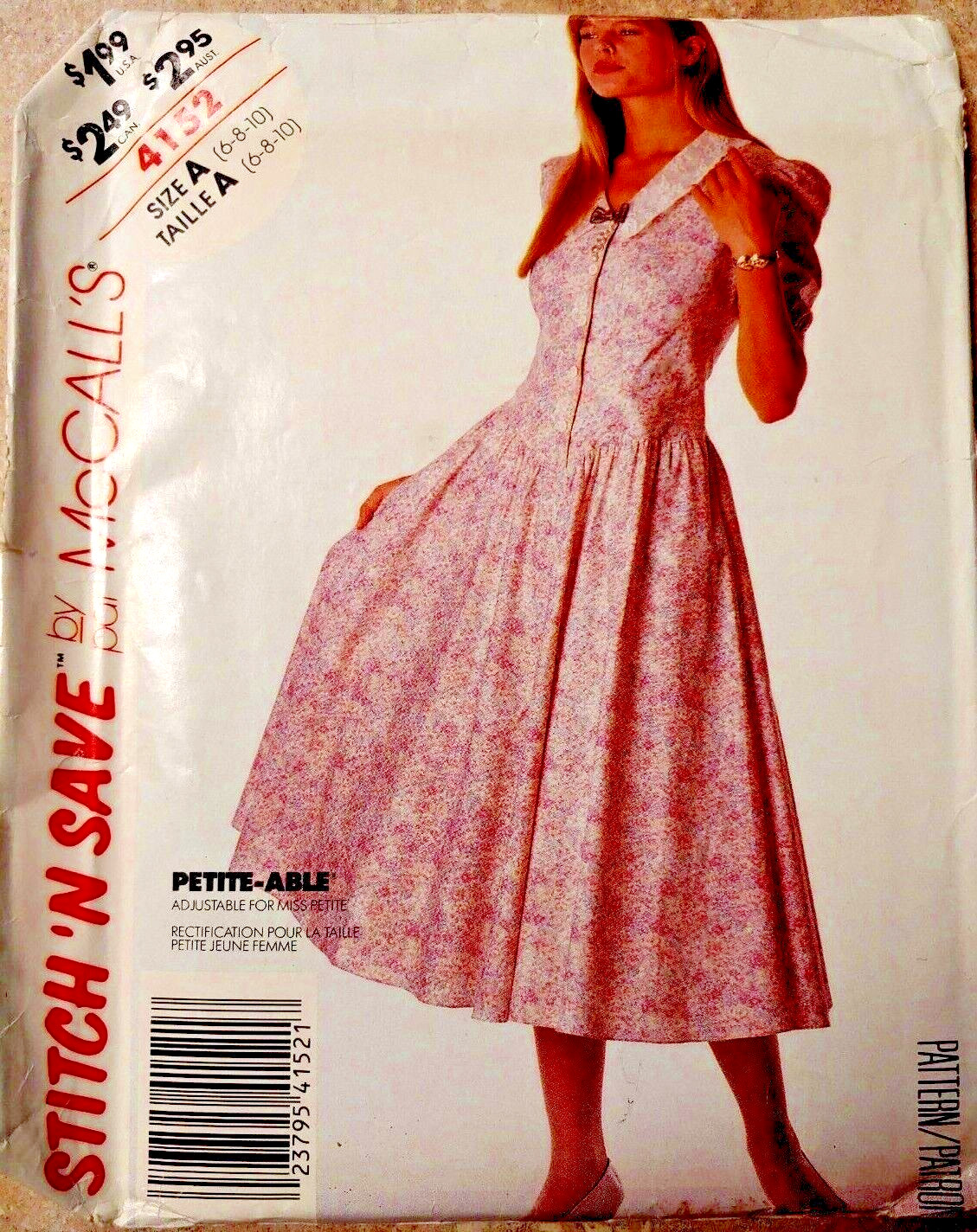 McCALLS 4152 Vintage 1989 Dress Sewing pattern Sz 6-8-10 uncut Lace Collar Darts McCALLS 4152 Vintage 1989 Dress Sewing pattern Sz 6-8-10 uncut Lace Collar Darts