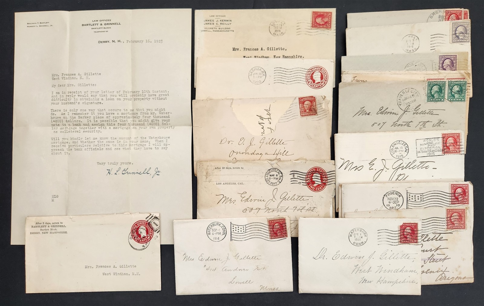 1919 antique 15pc LETTER phoenix az FRANC GILLETTE lot handwritten Edwin MD