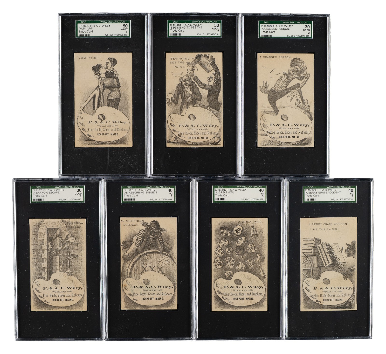 1880s P. & A.C. Wiley Rockport ME Victorian Trade Cards (11) SGC Graded Rare Set