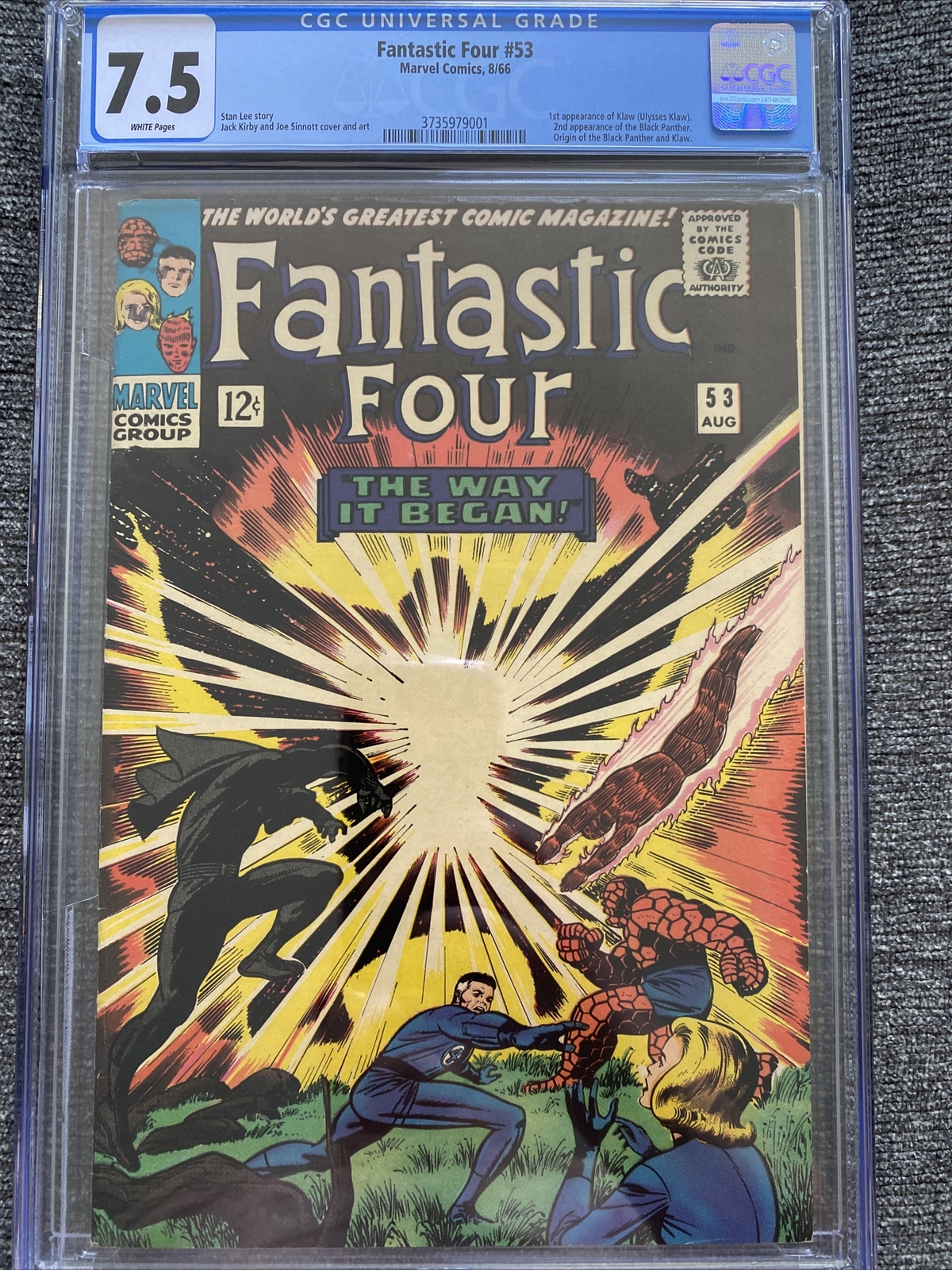 Fantastic Four 53 🔥CGC 7.5🔥WHITE PAGES🔥2nd Black panther🔥PERFECT CENTER🔥