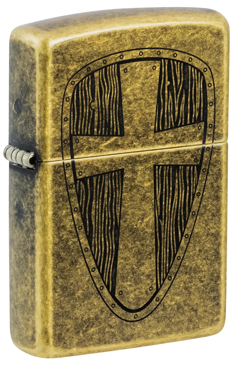 Zippo 47260, Vintage Cross Design, Classic Antique Brass Lighter